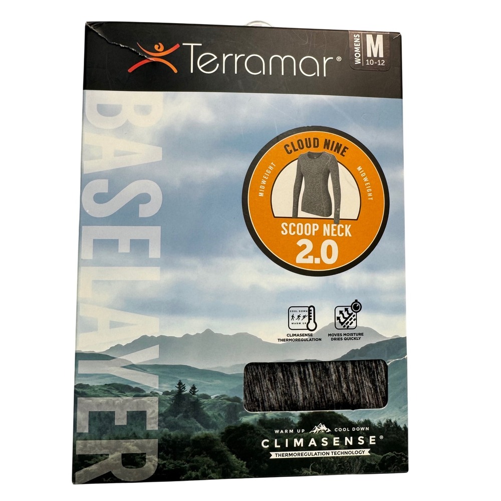 Terramar Womens Cloud Nine 2.0 Baselayer Top Grey Space Dye Climasense Medium